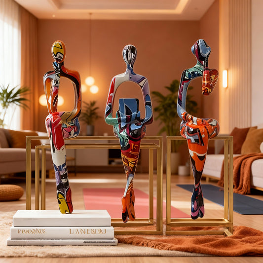 Set van 3 Abstracte Harsbeelden – Moderne Symbolische Home-Decoratie