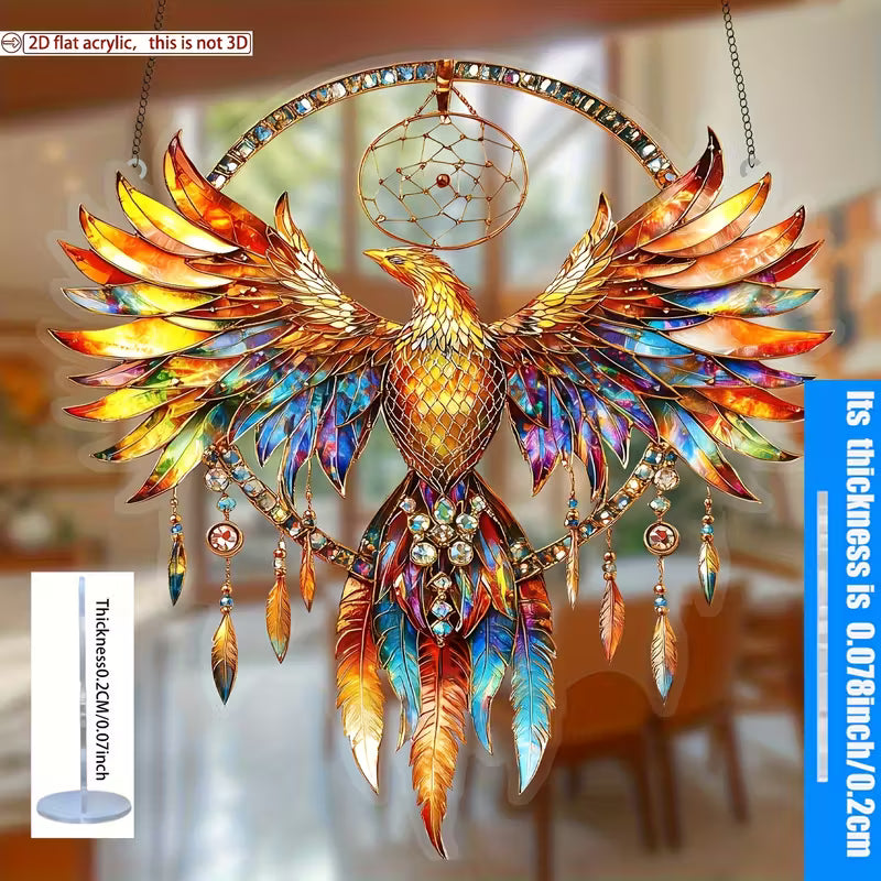 OP=OP Bestel snel! Vuur Feniks Zonvanger – 2D Acryl Raamhanger (20 x 20 cm)