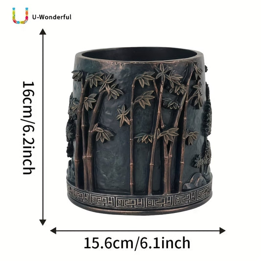 Groen Bamboe Bloempot - 3D Patroon Hars Plantenbak 16cm