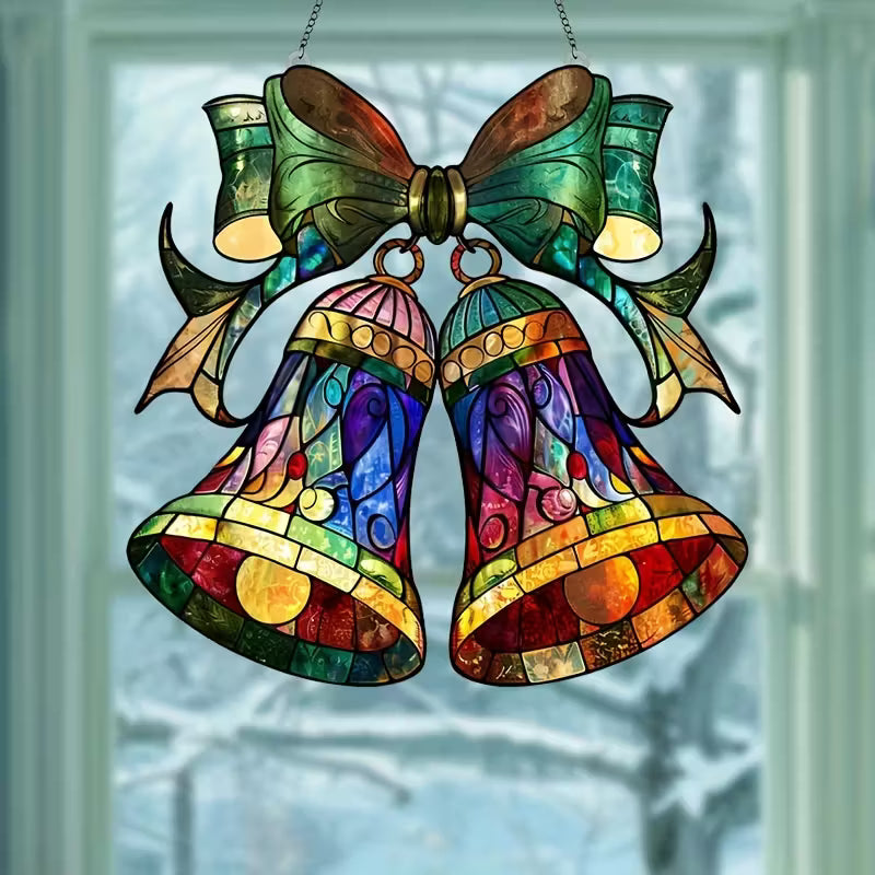 Kleurrijke Kerstbel Zonvanger – Acryl Raamhanger (20 x 20 cm)