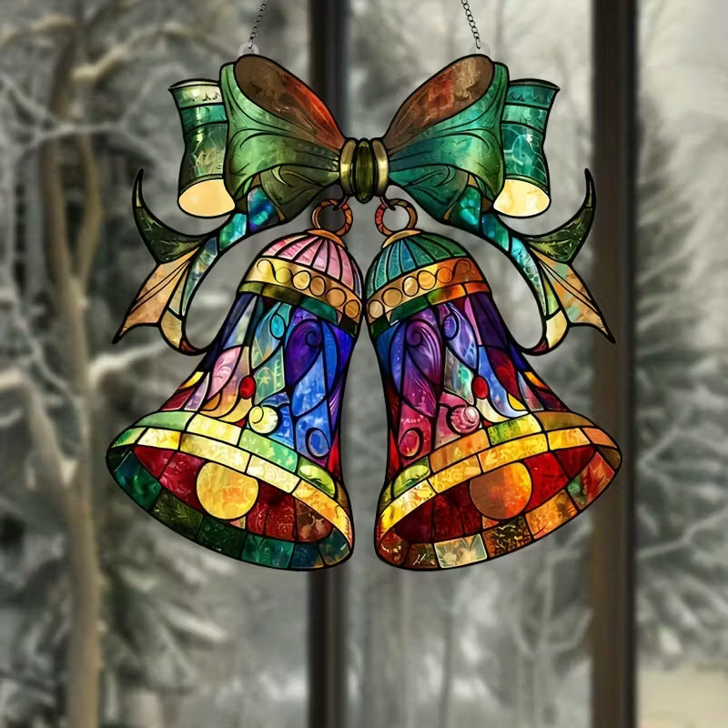 Kleurrijke Kerstbel Zonvanger – Acryl Raamhanger (20 x 20 cm)