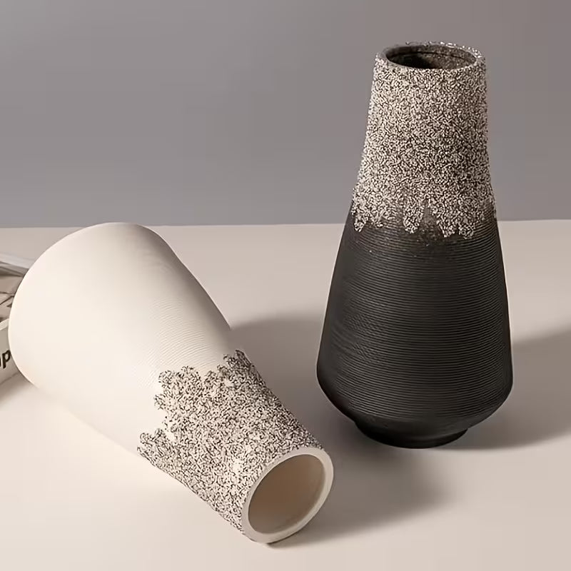 Luxe Gradiënt Keramische Vaas - Handgemaakt Zwart-Wit Design