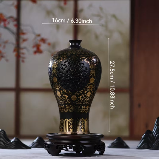 Handgemaakte Chinese Keramische Vaas - Uitgeholde Bloemenvaas Retro Design