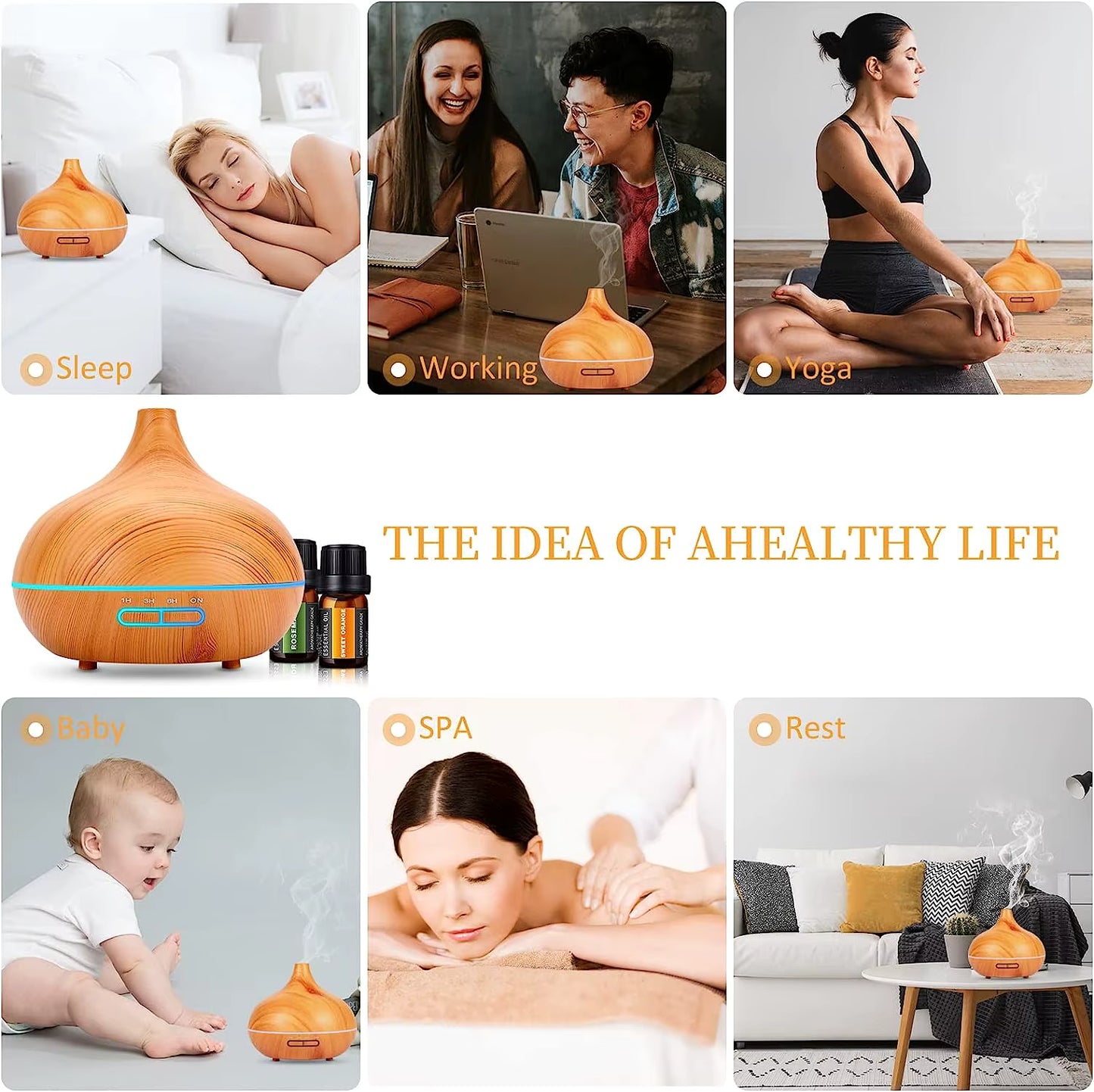 🌿 AeroGlow™ – 6-in-1 Aroma Diffuser, nachtlampje & Luchtbevochtiger (500ml)