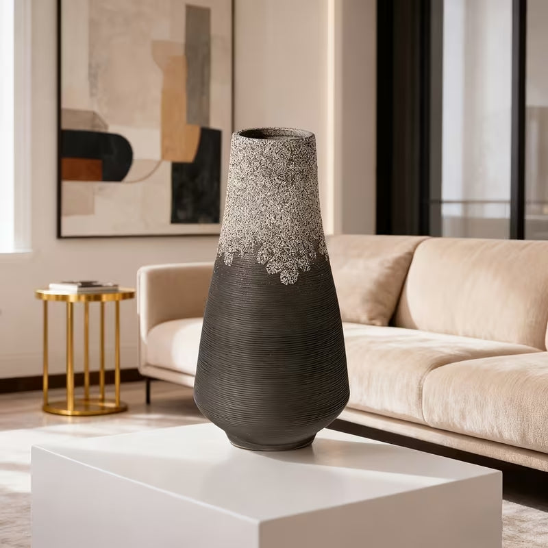 Luxe Gradiënt Keramische Vaas - Handgemaakt Zwart-Wit Design