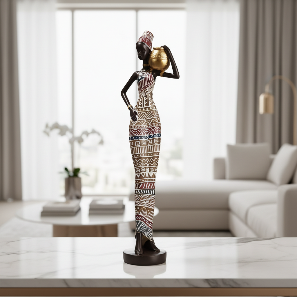 African figurine with pot in luxury setting