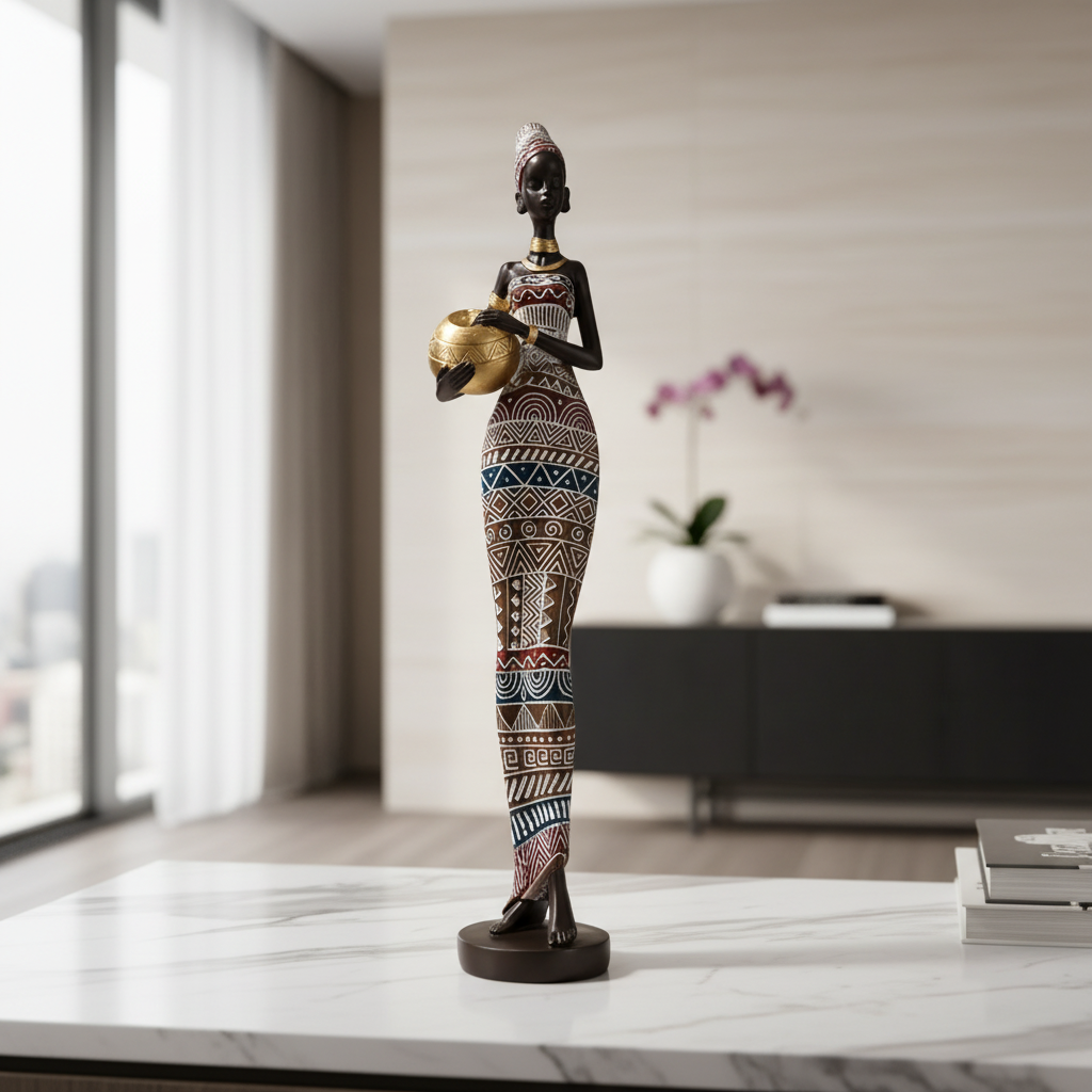 African figurine with vessel in luxury setting