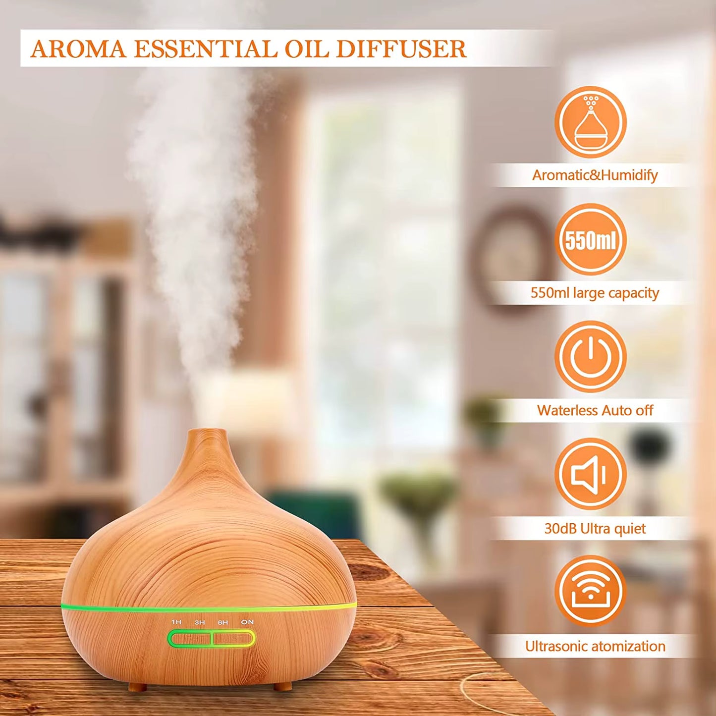 🌿 AeroGlow™ – 6-in-1 Aroma Diffuser, nachtlampje & Luchtbevochtiger (500ml)