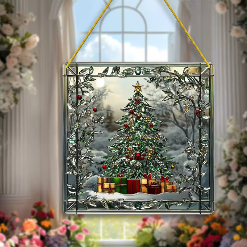 Bontgekleurde Kerstboom Zonvanger – Glas-in-lood Stijl (20 x 20 cm)