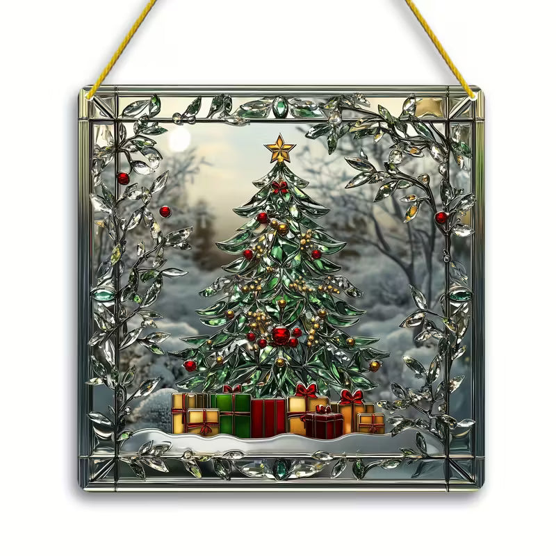 Bontgekleurde Kerstboom Zonvanger – Glas-in-lood Stijl (20 x 20 cm)