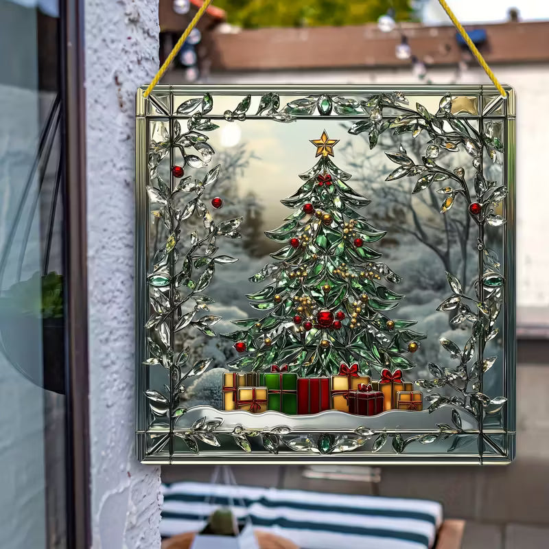 Bontgekleurde Kerstboom Zonvanger – Glas-in-lood Stijl (20 x 20 cm)