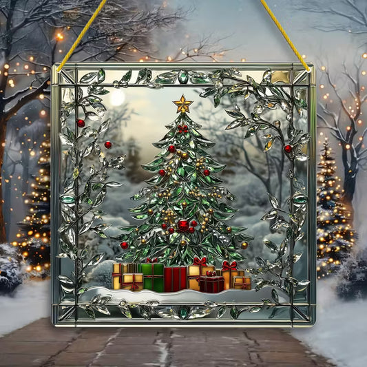 Bontgekleurde Kerstboom Zonvanger – Glas-in-lood Stijl (20 x 20 cm)