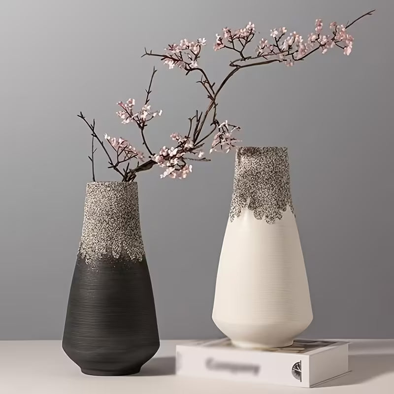 Luxe Gradiënt Keramische Vaas - Handgemaakt Zwart-Wit Design