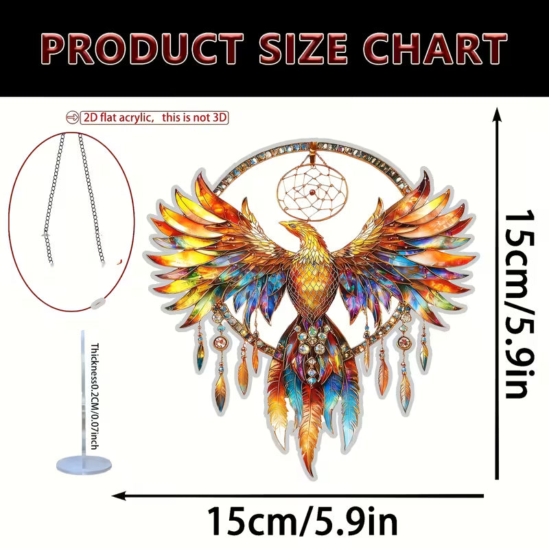 OP=OP Bestel snel!  Vuur Feniks Zonvanger – 2D Acryl Raamhanger (20 x 20 cm)