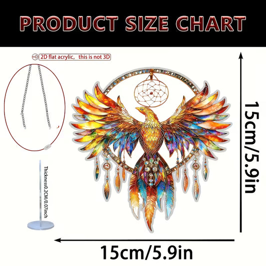 OP=OP Bestel snel!  Vuur Feniks Zonvanger – 2D Acryl Raamhanger (20 x 20 cm)