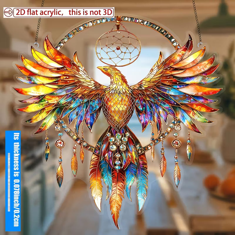 OP=OP Bestel snel!  Vuur Feniks Zonvanger – 2D Acryl Raamhanger (20 x 20 cm)