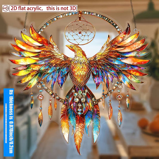 OP=OP Bestel snel!  Vuur Feniks Zonvanger – 2D Acryl Raamhanger (20 x 20 cm)