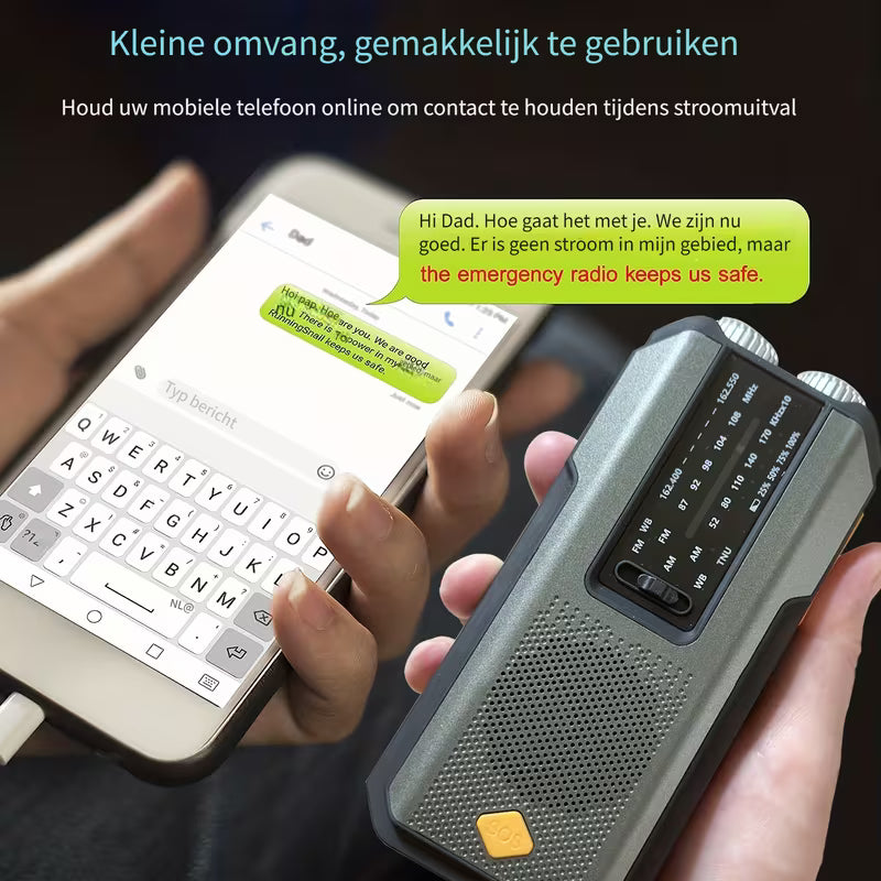 Noodradio met Zonnepaneel, Handcrank & Powerbank – AM/FM Noodradio met Zaklamp