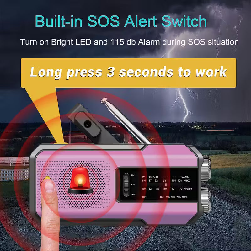 Noodradio met Zonnepaneel, Handcrank & Powerbank – AM/FM Noodradio met Zaklamp