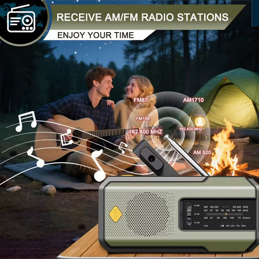 Noodradio met Zonnepaneel, Handcrank & Powerbank – AM/FM Noodradio met Zaklamp