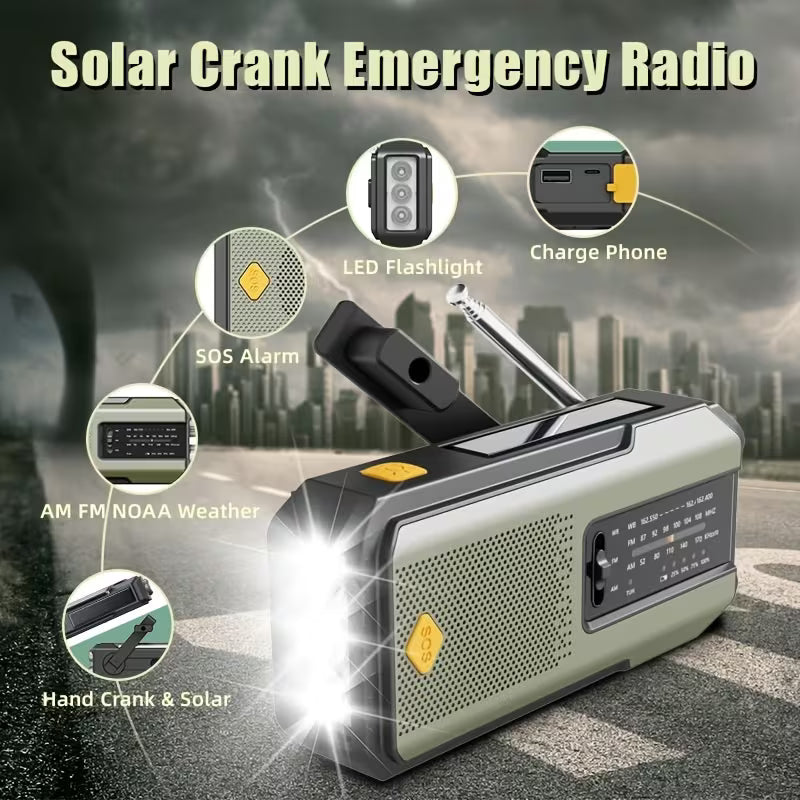 Noodradio met Zonnepaneel, Handcrank & Powerbank – AM/FM Noodradio met Zaklamp