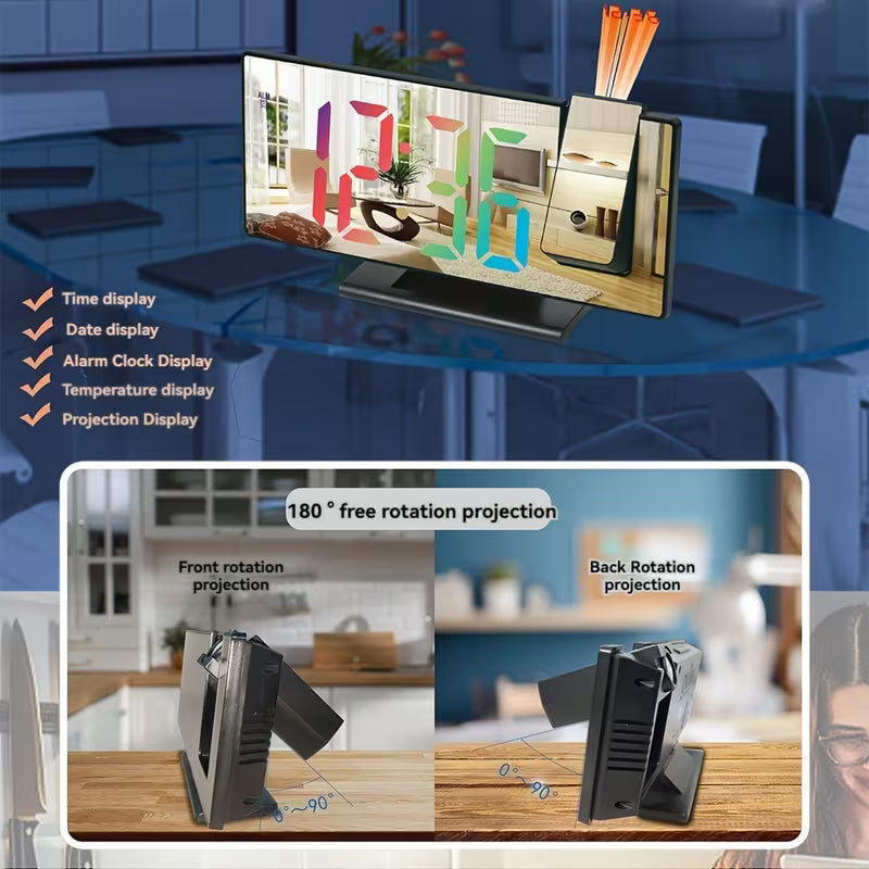 Projectie Wekker met Spiegel & LED Display – Digitale Wekker met Nachtmodus en Temperatuur