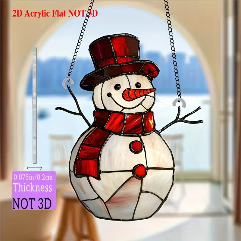 Charmante Rode Sneeuwpop Zonvanger – Acryl Raamhanger (15 x 20 cm)