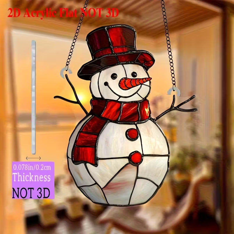 Charmante Rode Sneeuwpop Zonvanger – Acryl Raamhanger (15 x 20 cm)