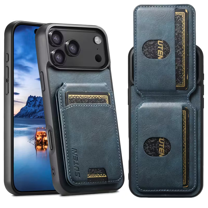 Luxe Telefoonhoesje met Kaarthouder - Oil Wax Leer Design