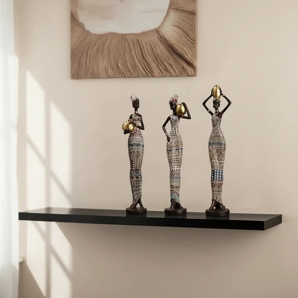 Afrikaanse Stamvrouw Decoratie Beeldje (Handgeschilderde Hars Sculptuur)