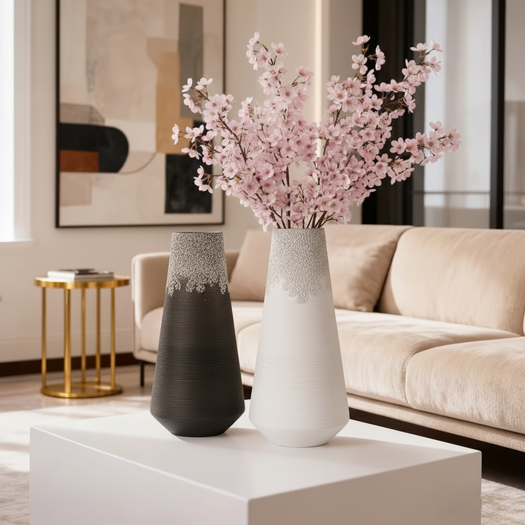 Twee conische vazen in eigentijds hi-tech interieur
