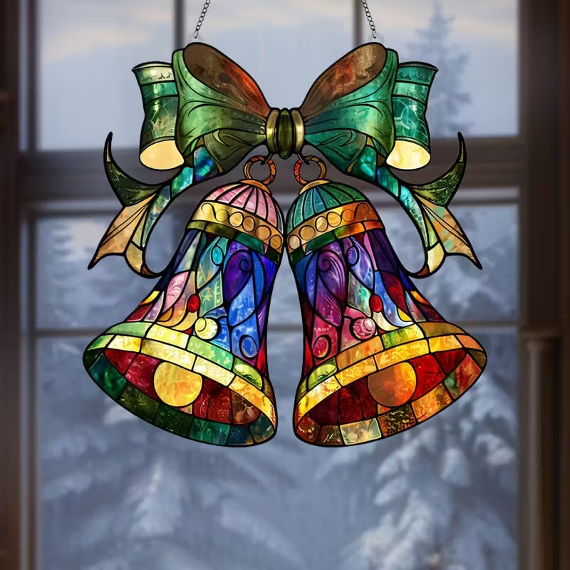 Kleurrijke Kerstbel Zonvanger – Acryl Raamhanger (20 x 20 cm)