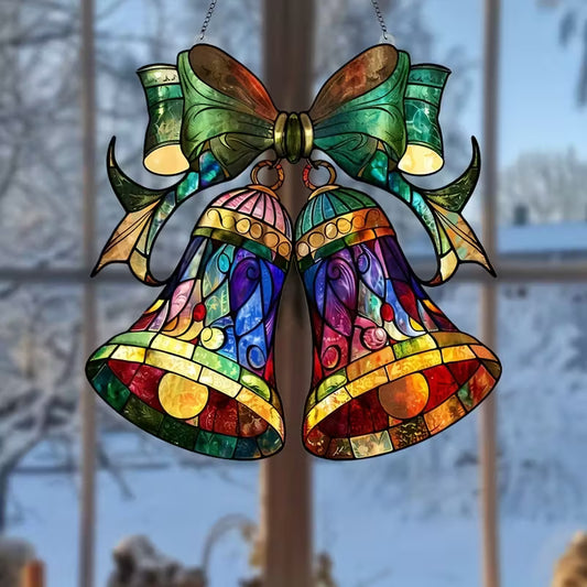 Kleurrijke Kerstbel Zonvanger – Acryl Raamhanger (20 x 20 cm)